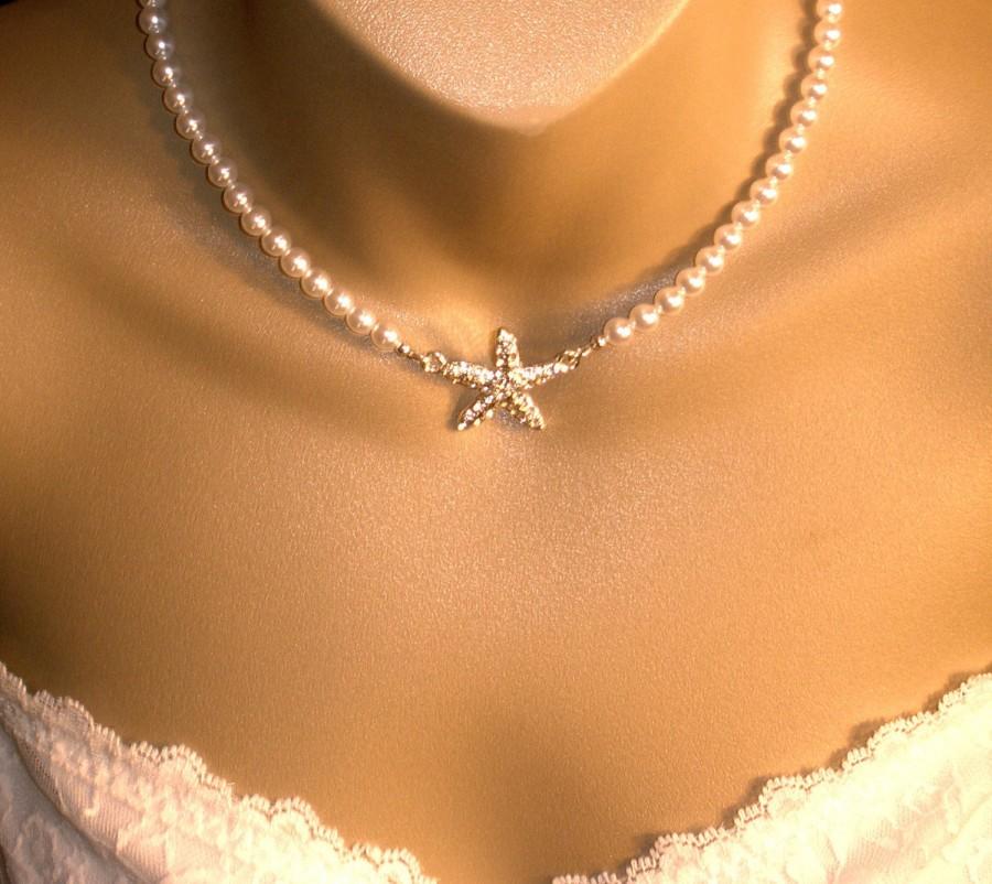 Wedding - Starfish Necklace, Pearl Beach Bride Jewelry, Ocean Themed Bridal, Nautical Themed Wedding Jewelry, Free Shipping Bridal Jewelry, Bride