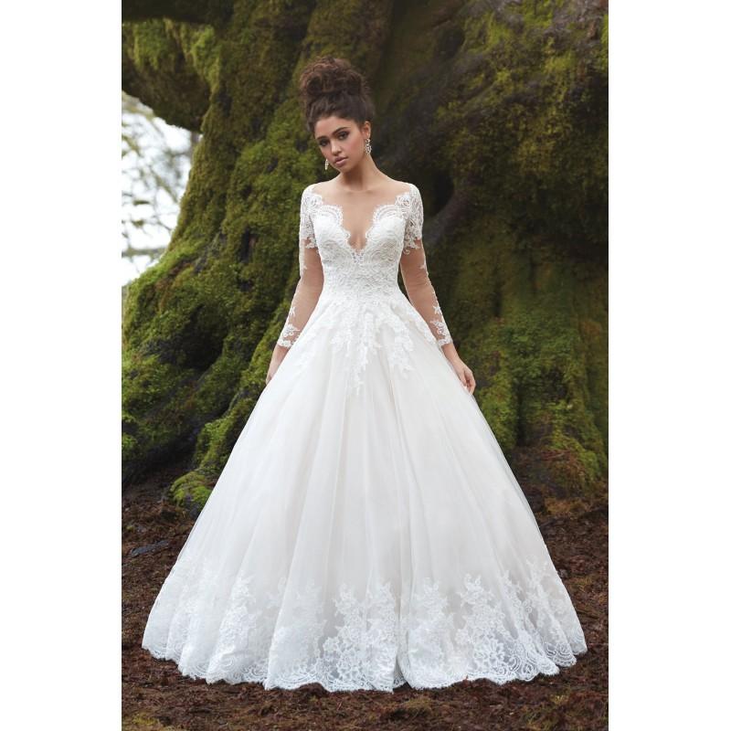 زفاف - Style 9366 by Allure Bridals - Lace  Tulle Illusion back Floor Off-Shoulder  Plunge  V-Neck A-Line  Ballgown Wedding Dresses - Top Design Dress Online Shop