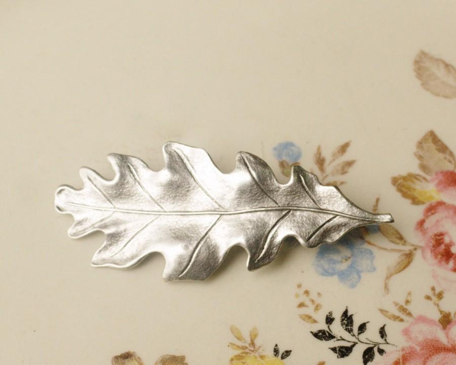 Mariage - Oak leaf hair clip silver barrette antique style Victorian autumn hair accessory fall Thanksgiving copper brass
