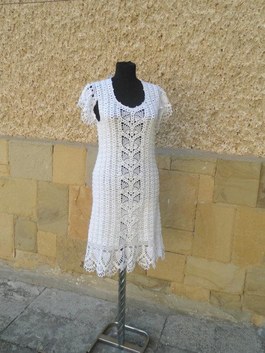 Hochzeit - Women Crochet Dress, Alternative Wedding Dress,  Bohemian Clothing, Bridal Crochet Dress, Wedding Dress, Women Fashion Dress, White Wedding
