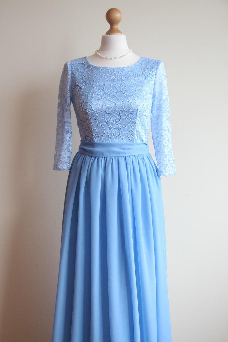 Hochzeit - Long blue lace dress for bridesmaids Pastel blue bridesmaid dress Long bridesmaid dress Long prom dress Pale Blue dress women  Niagara dress