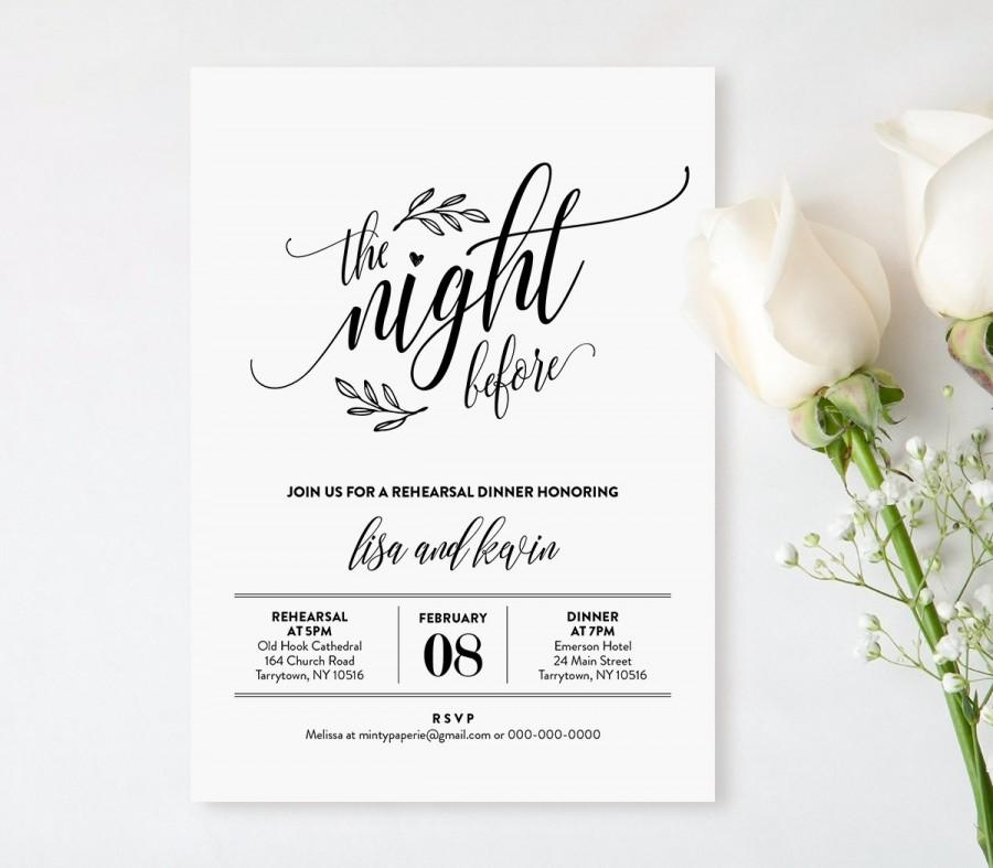 Wedding - Wedding Rehearsal Dinner Printable, DIY Rehearsal Invitation Template, Night Before, Instant Download, Editable Text, PDF, Digital #107RD