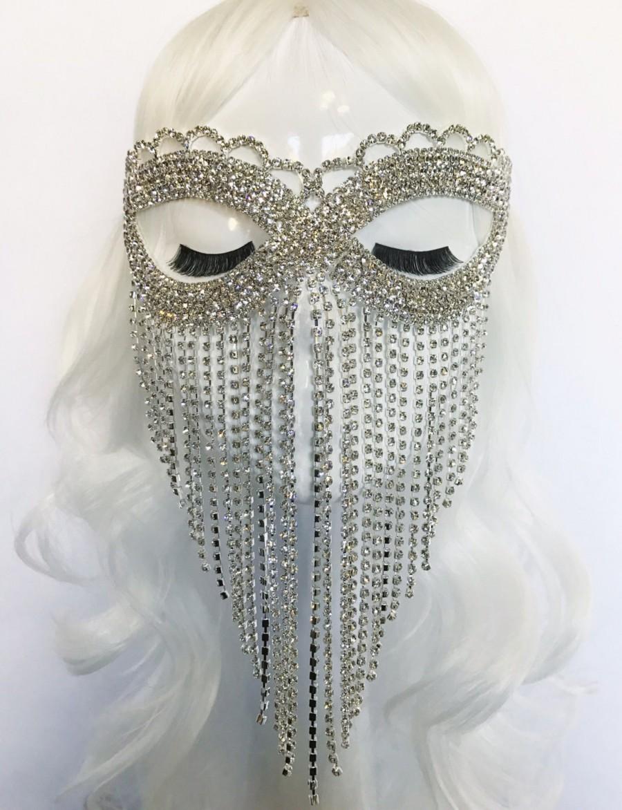 Hochzeit - Crystal Dreams — Rhinestone Mask, Face veil, bridal, wedding, veil, masquerade, headpiece, wedding accessory