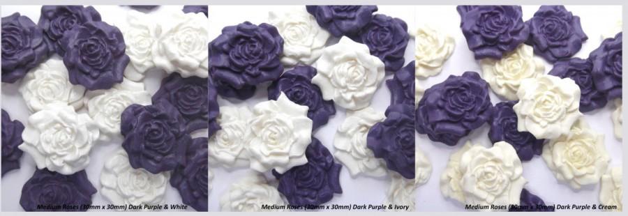 12 x 3cms Purple & Ivory Roses Pearls Edible Cake Topper,Wedding,Birthday,
