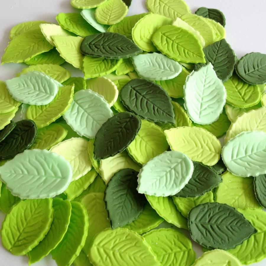 Hochzeit - 24 MIXED GREEN LEAVES edible sugar paste flowers cake decorations