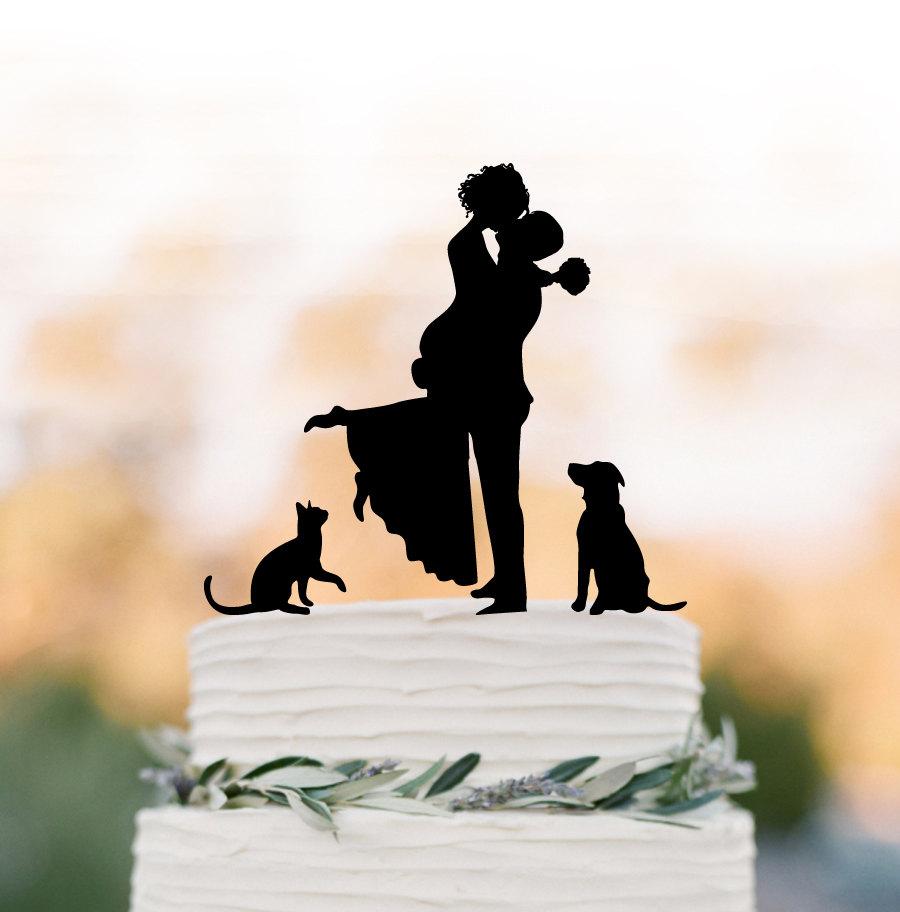 زفاف - Unique Wedding Cake topper dog, Cake Toppers with cat Groom lifting bride, funny wedding cake toppers silhouette