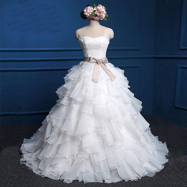 Mariage - Sweetheart Lace Top Cute Bridal Gown, Cheap Popular Chiffon Wedding Dress, WD0027