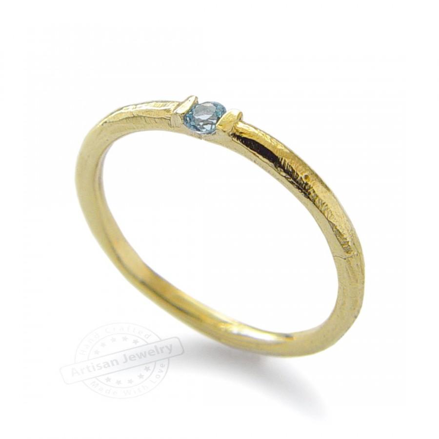 Hochzeit - Modern Blue Topaz ring, Gemstone Gold Ring, Minimalist Engagement Ring, Tiny Topaz Ring, Thin Gold Band, 14K Gold ring, Wedding ring sale