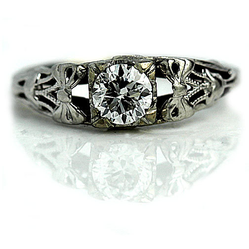 Hochzeit - Art Deco Engagement Ring 1930's 47ctw Engagement Ring Antique Diamond Ring Solitaire European Cut Diamond Engagement Ring 14K White Gold