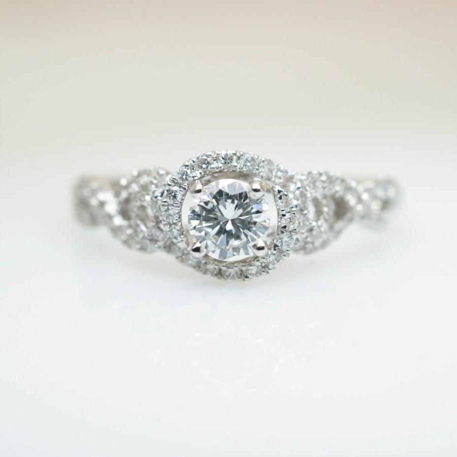 زفاف - Custom Engagement Ring Wedding Ring Natural Diamond & 14k White Gold Infinity Shank Halo Ring by Jamie Kates Jewelry