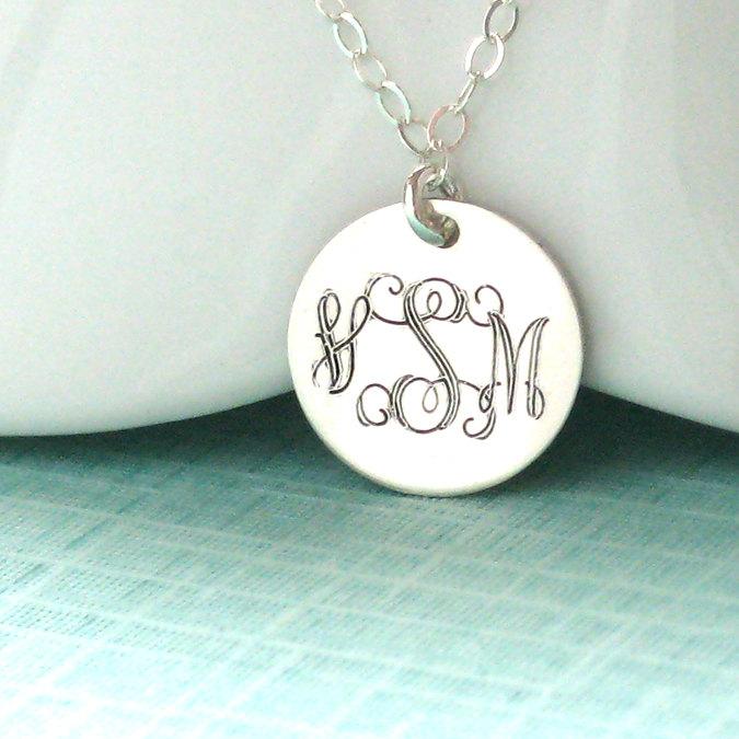 Wedding - Engraved Monogram Necklace • Entwined Script • Initials • Custom Necklace • Engraved Pendant • Mother's Jewelry • Birthday Gift