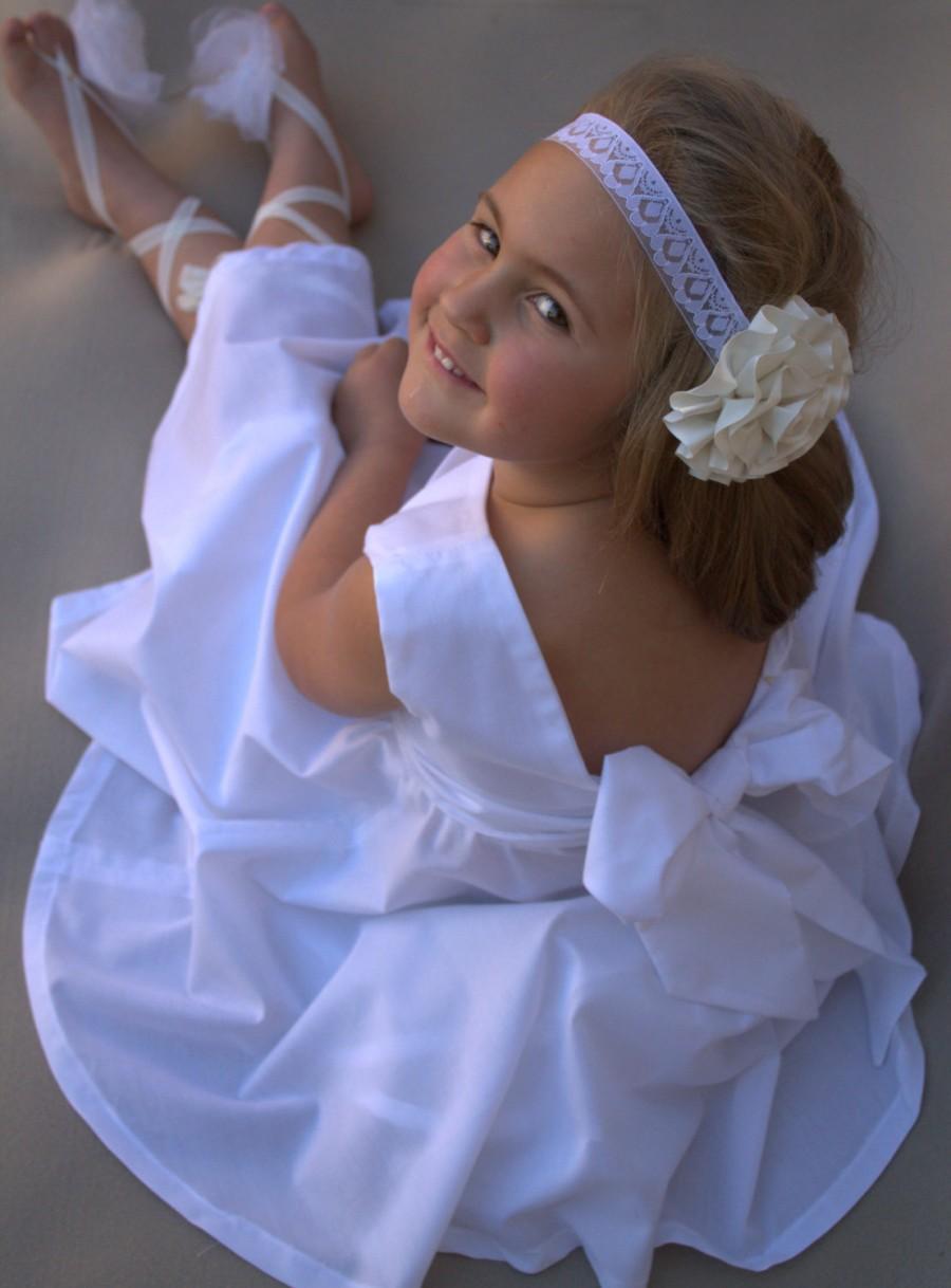 Wedding - Cotton flowergirl, Simple flowergirl, Flowergirl dress, Toddler white dress, White girls dress, Boho flowergirl, Beach flowergirl