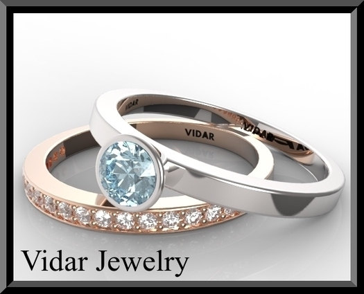 Wedding - Diamond Wedding Ring Set,Aquamarine Engagement Ring Set,Diamond Wedding Band,wedding set,wedding ring set,14k White Gold.Eternity rose Gold