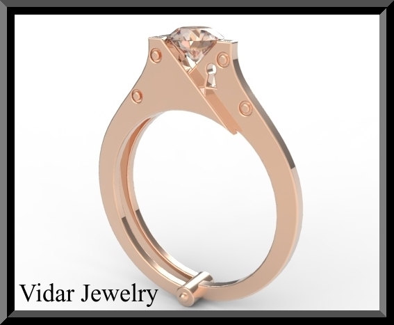 Wedding - Unique Engagement Ring,Handcuff Engagement Ring,Morganite Engagement Ring,14k Rose Gold Engagement Ring,Solitaire Engagement Ring,