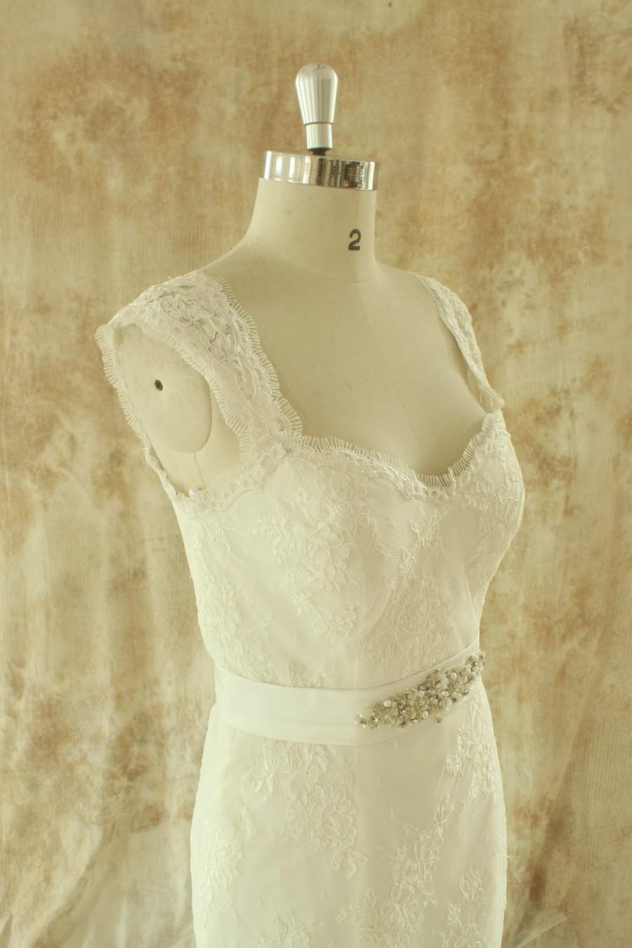 Wedding - Dual straps fit and flare lace wedding dress with elegant beading sash