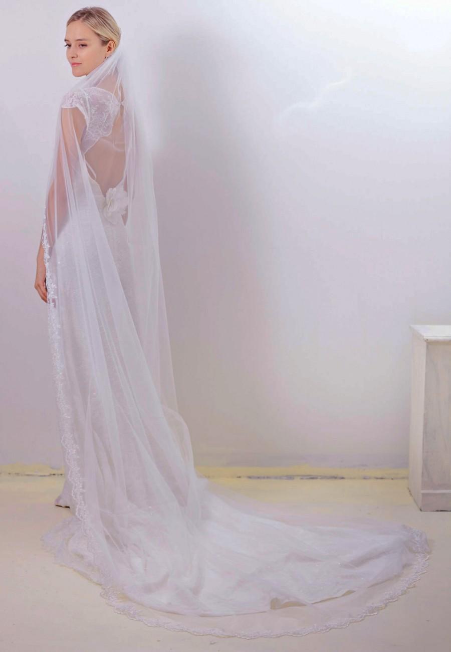 زفاف - Bridal Soft Tulle Lace Veil, Chapel Floor catherdral wedding veil with comb, Bride hair accessories, headpiece church length one tier