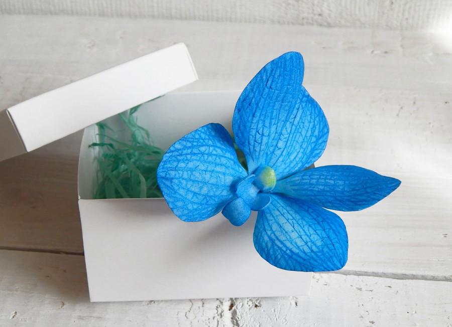 Wedding - Blue orchid hair pin, Gift for women, Floral headpiece, Blue wedding, Flower accessories, Realistic flower, Flower hairpin, Orchid ornament - $12.00 USD