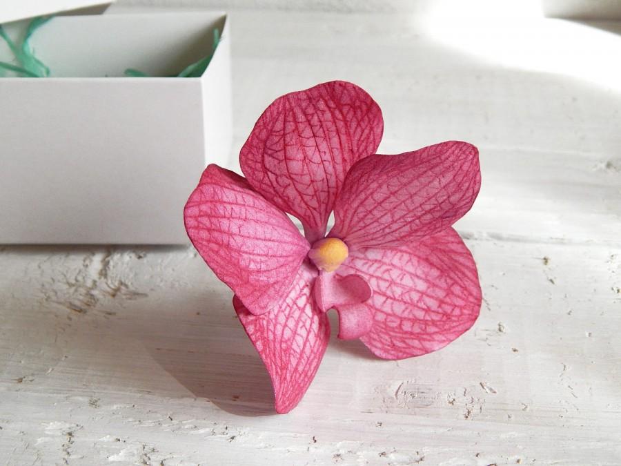 Wedding - Floral orchid hair pin, Beach wedding, Wedding hair pin, Gift for women, Pink flower, Floral headpiece, Vanda orchid, Realistic flower - $12.00 USD