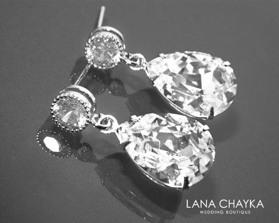 Wedding - Wedding Crystal Earrings Swarovski Teardrop Clear Rhinestone Earrings Sparkly Crystal Bridal Earrings Small Rhinestone Bridesmaid Earrings - $23.80 USD