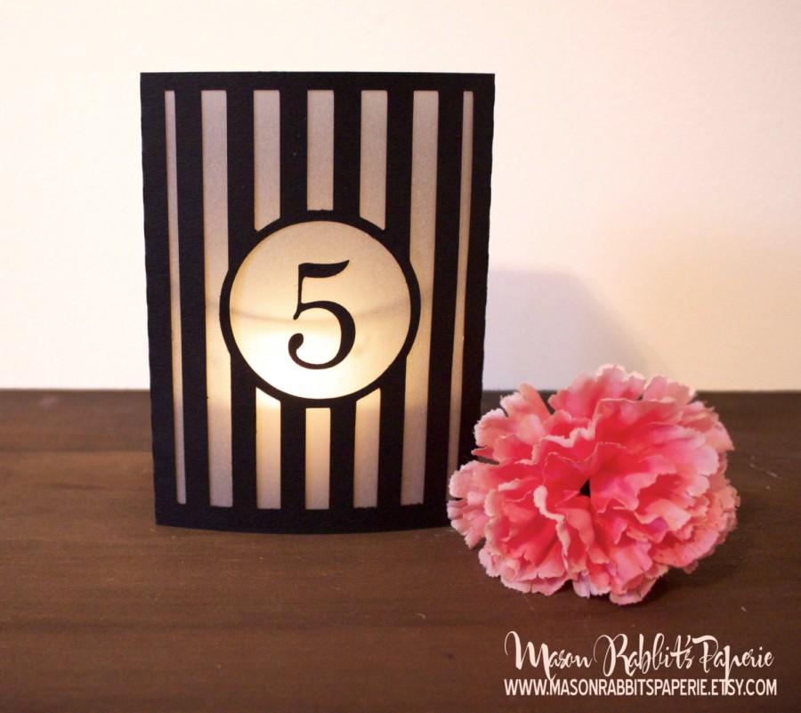 Mariage - Striped Luminary Wedding Table Numbers. Wedding Table Markers, Luminaries, Wedding Decor