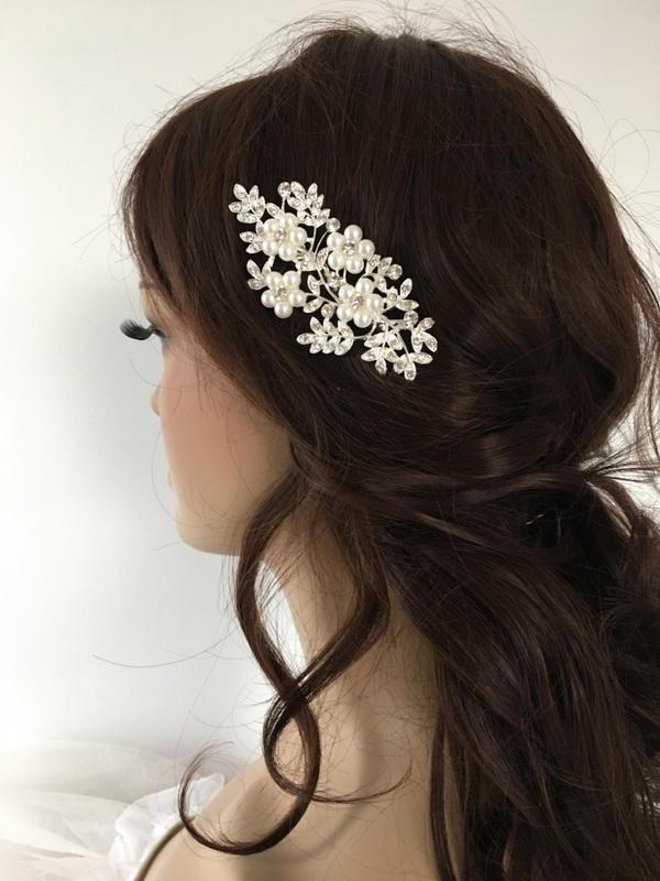 زفاف - Wedding Hair Comb Floral Pearl hair comb Silver bridal haircomb Bridal Hair comb Wedding Hair accessory Crystal hair comb - $33.90 USD