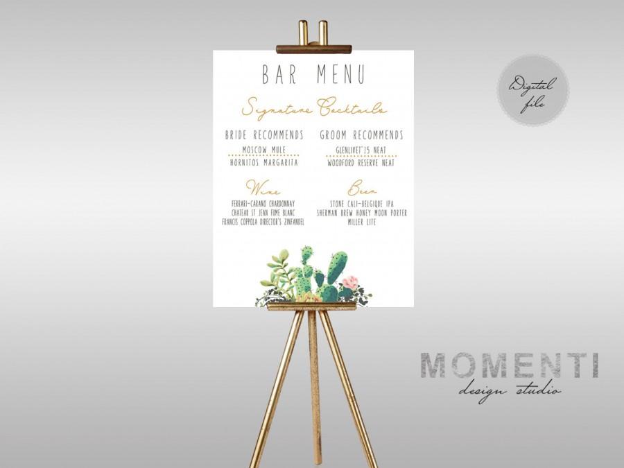 زفاف - Printable wedding Menu succulent,  Bar manu sign, Signature cocktails sign ,succulent wedding menu, Wedding menu sign, The Lane collection