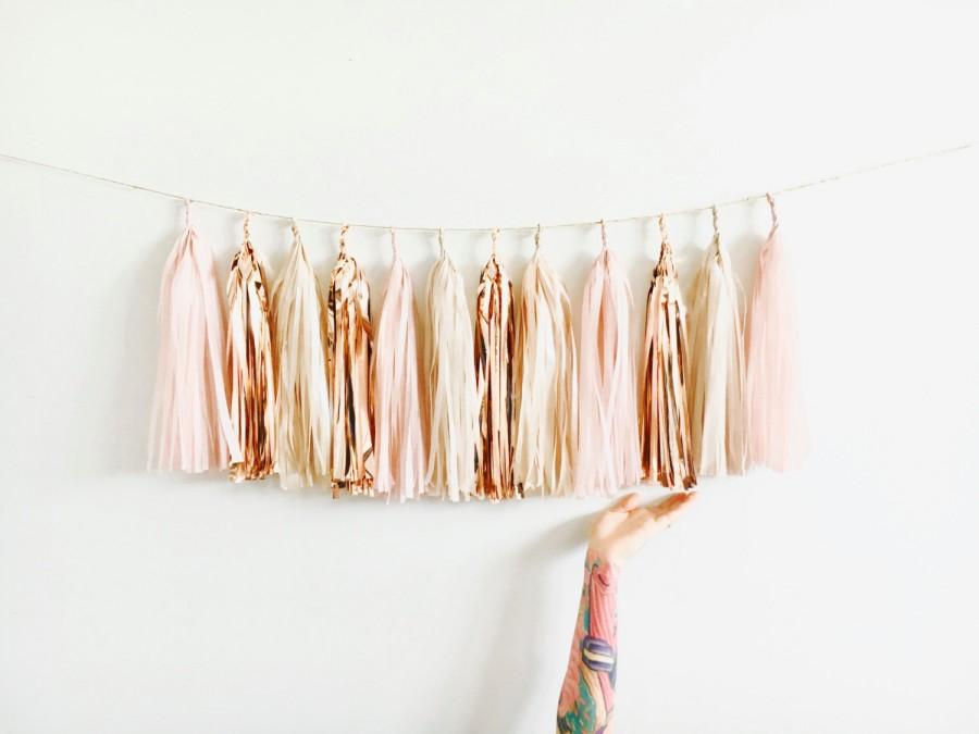 Wedding - Blush, Rose Gold and Champagne Shimmer Tassel Garland - Baby Shower Decorations, Blush Wedding Decor, Bachelorette Party, High Chair Banner