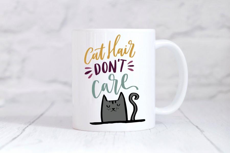 زفاف - Crazy Cat Lady Coffee Mug - Cat hair don't care - funny coffee mug, novelty mug, cat lady mug, crazy cat lady gift, gag gift