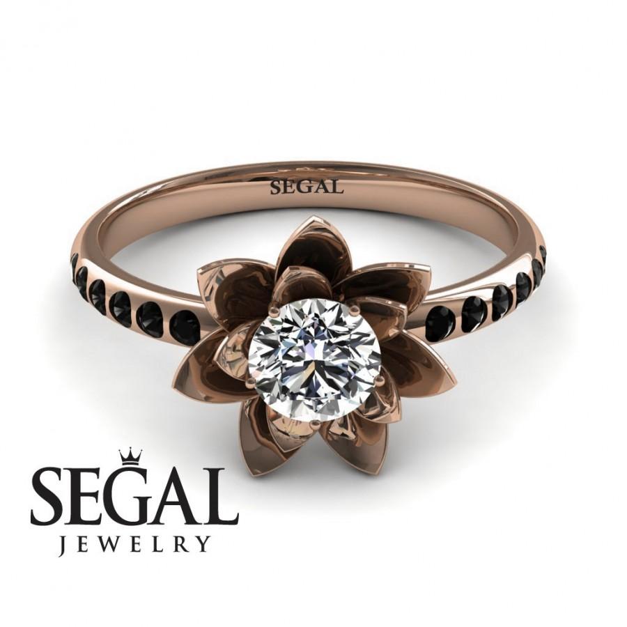 زفاف - 14k Rose Gold Unique Diamond Engagement Ring Flower ring 14K Rose Gold Natural Lotus Flower Ring Unique Diamond Engagement Ring - Lotus