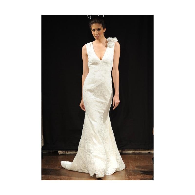 زفاف - Sarah Jassir - Spring 2013 - Juliette Sleeveless Lace Sheath Wedding Dress with Deep V-Neck and Floral Detail - Stunning Cheap Wedding Dresses