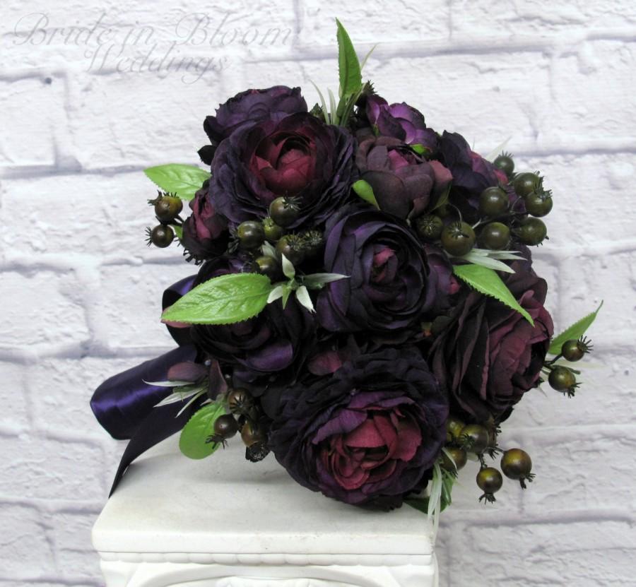 Свадьба - Bridal bouquet - Wedding bouquet - Plum black wedding bouquet - Ranunculus berry bouquet - silk wedding flowers