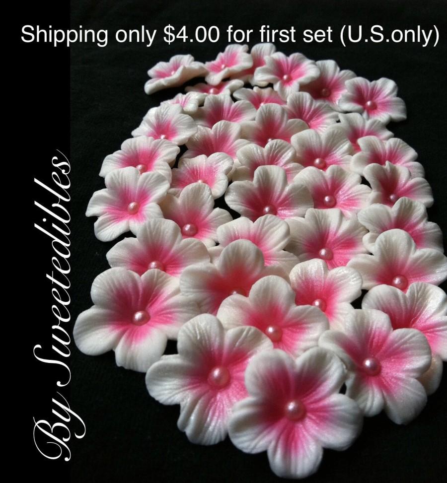 Wedding - Cake Decorations White Gumpaste Blossoms with Deep Pink