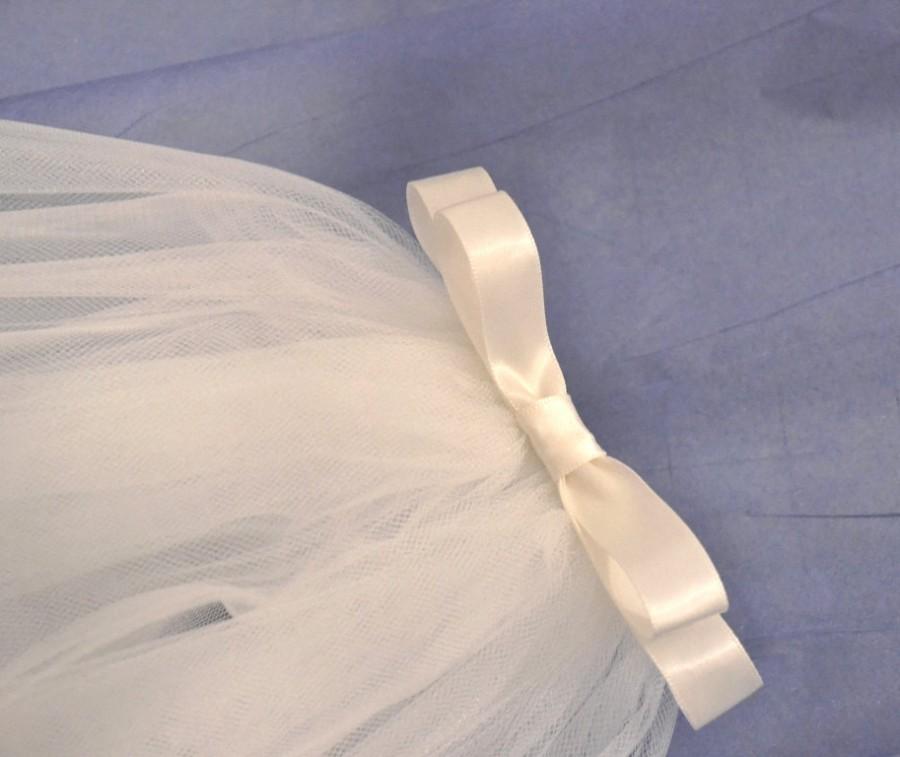 زفاف - First Communion Veil / Flower Girl - Two-layered with Double White Bow - Holy Catholic