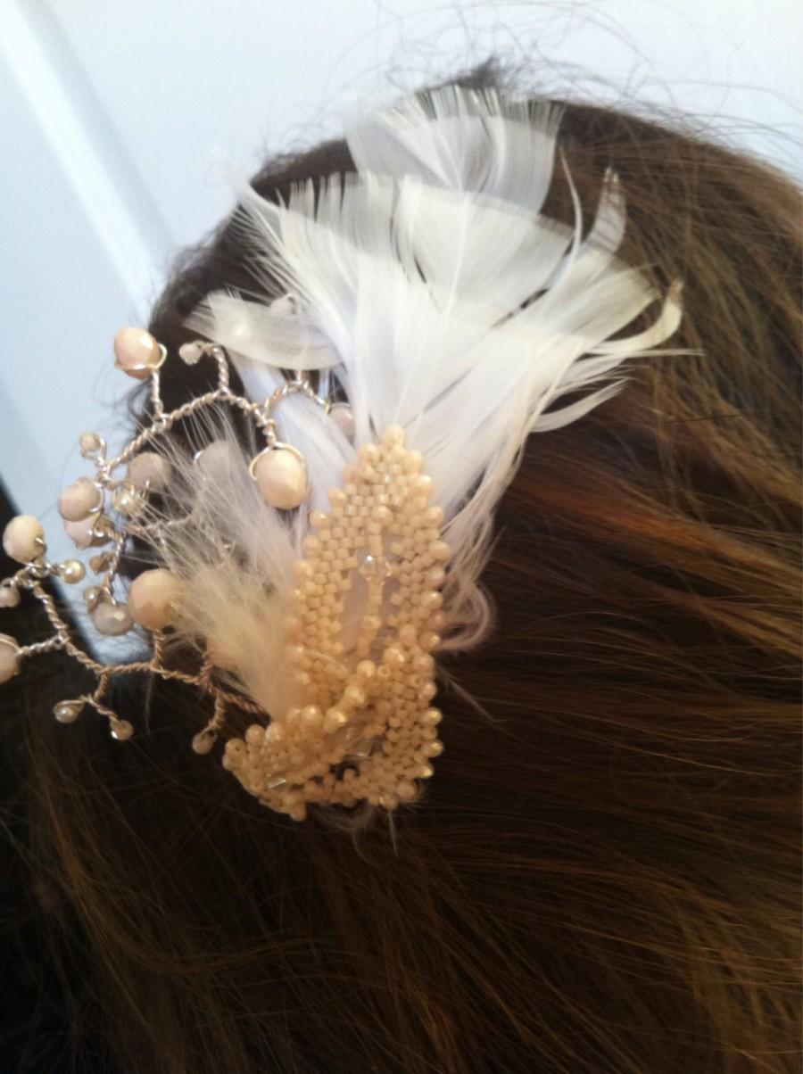 زفاف - Feather and Ivory Swarovski Bridal Comb