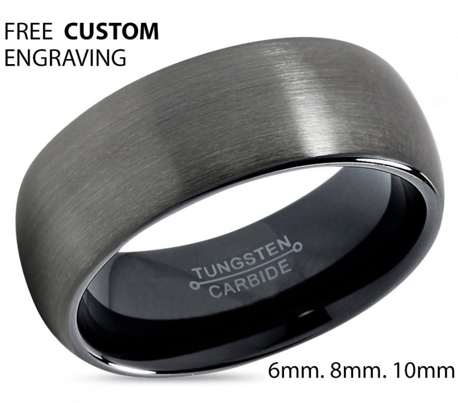 Mariage - GUNMETAL Tungsten Ring Black Wedding Band Ring Tungsten Carbide 8mm Ring Man Wedding Band Male Women Anniversary Matching