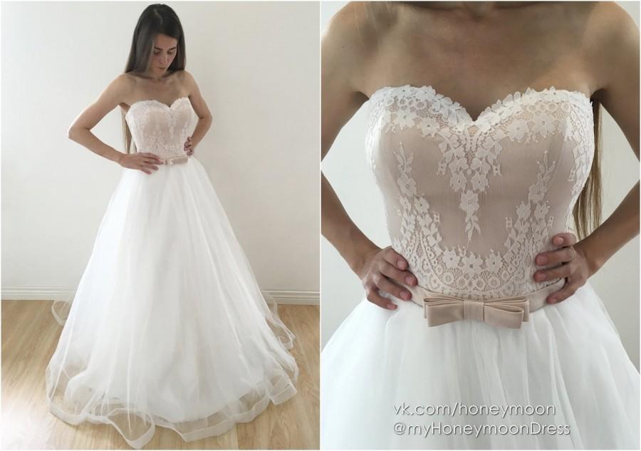 Mariage - wedding dress, Blossom wedding dress, A style wedding dress, champagne wedding dress, simple wedding dress, wedding gown, capucino dress