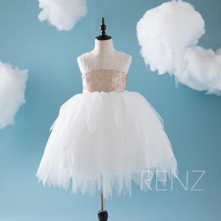 Hochzeit - 2017 Junior Off White Bridesmaid dress Short, Tutu Puffy dress, A Line Baby dress with Sequin, Scoop Mesh Neck Prom dress knee length(FK282)