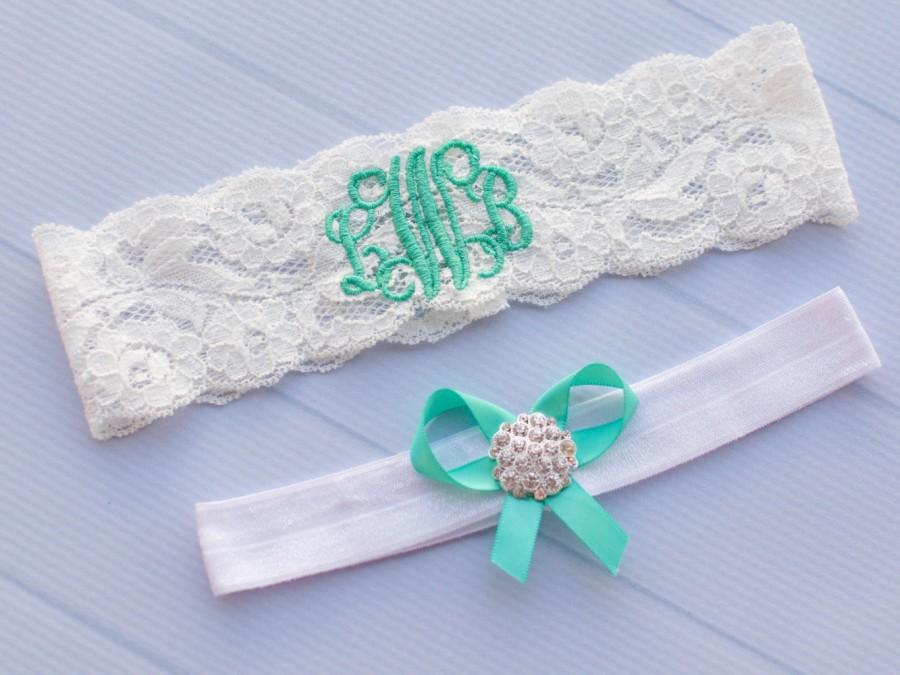 زفاف - Turquoise Garter Set 