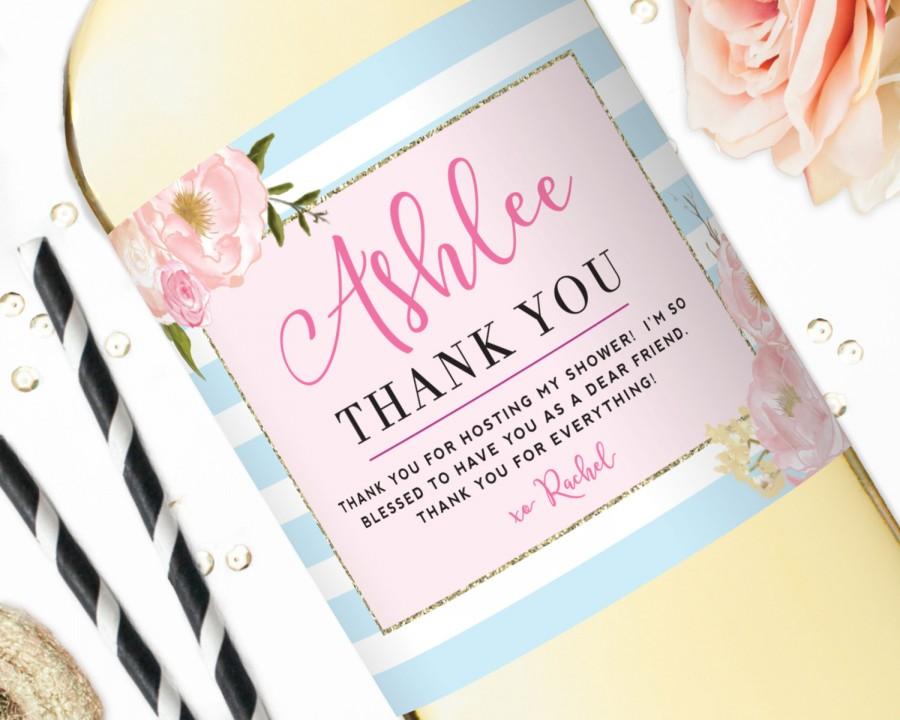 زفاف - Wine Label Hostess Gift - Bridal Shower Wine Labels - Personalized Baby Shower Hostess Gift - Floral Champagne Label - Custom Thank You Gift