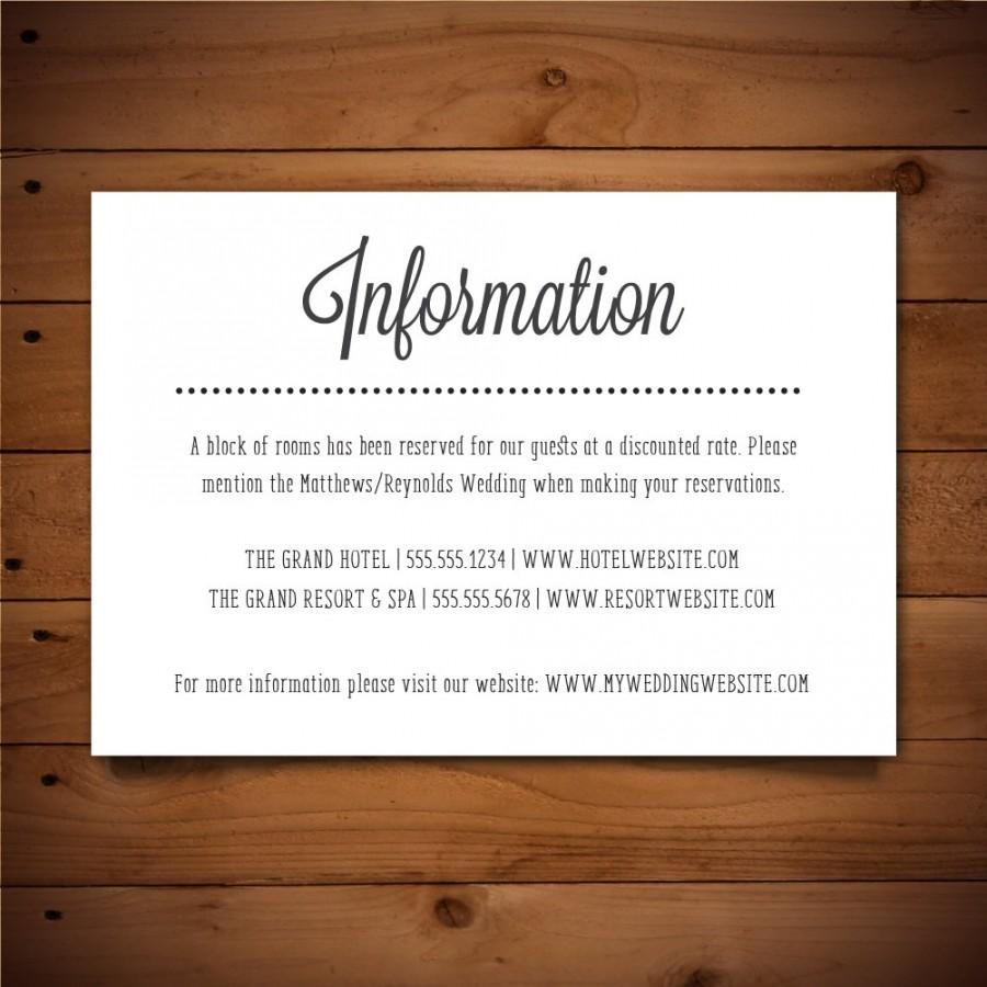 Printable Info Card - Info Card Template - DIY Wedding Template In Wedding Hotel Information Card Template