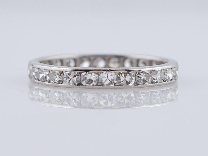 Wedding - Antique Eternity Wedding Band Art Deco .78ct Single Cut Diamonds in Vintage Platinum