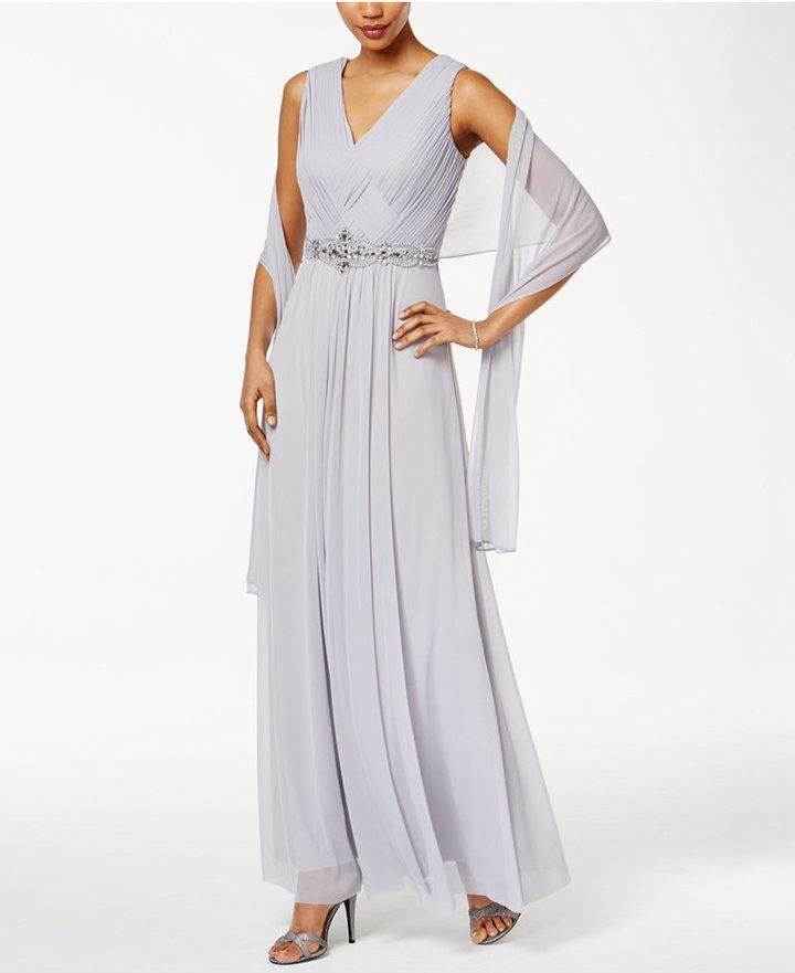Hochzeit - Jessica Howard Embellished A-Line Gown and Scarf