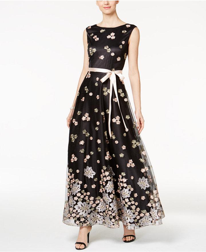 Mariage - Tahari ASL Floral Embroidered Sash Gown