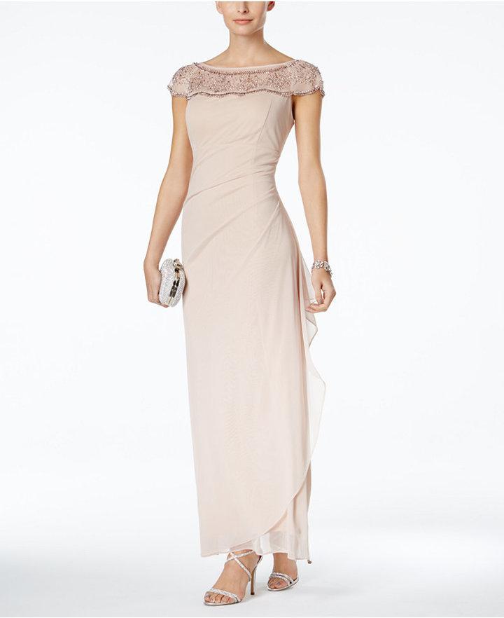 Mariage - MSK Embellished Ruched Cascade Gown