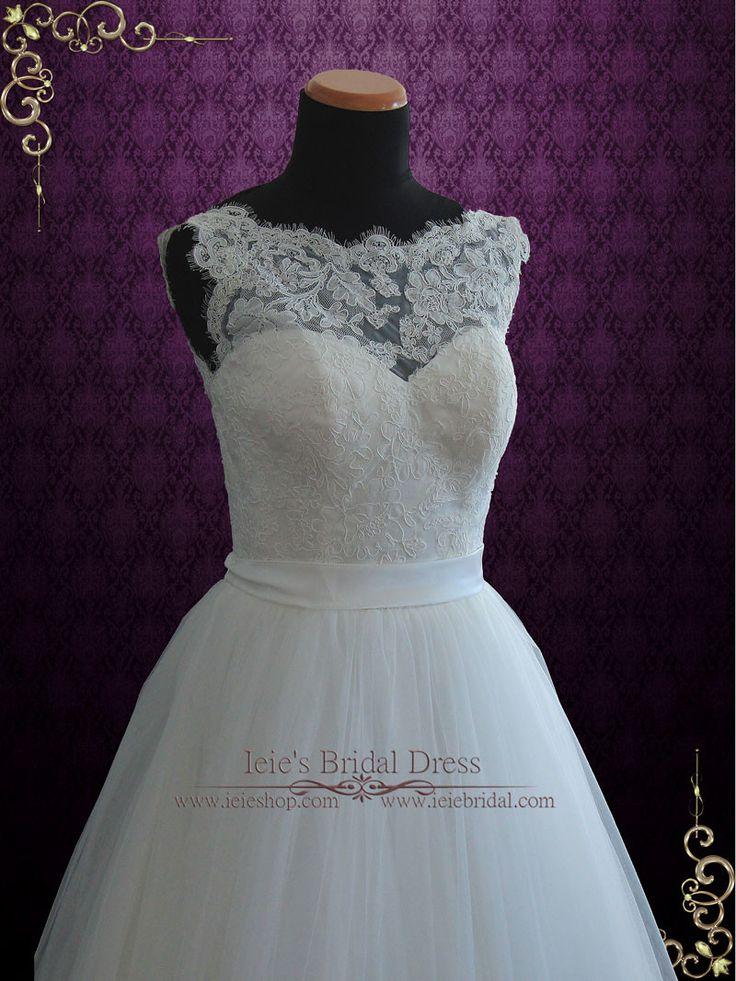 Hochzeit - Lace Ball Gown Wedding Dress With Illusion Boat Neckline 