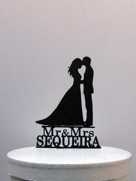 Wedding - Personalized Wedding Cake Topper - Bride and Groom Silhouette 2 with Mr & Mrs name