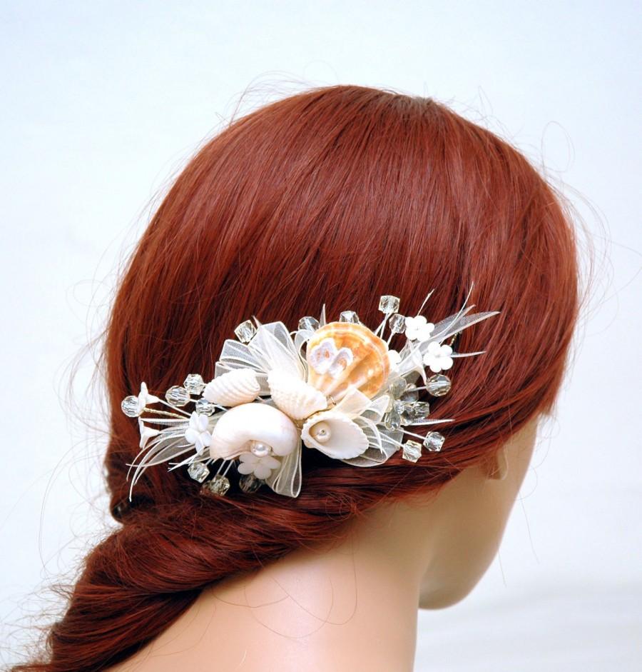 Wedding - Sea Shell Hair Comb, Beach Wedding Hair Accessories, Pearl Comb, Beach Headpiece, Boho Wedding Mermaid Nautical Beach Hair Comb - $39.00 USD