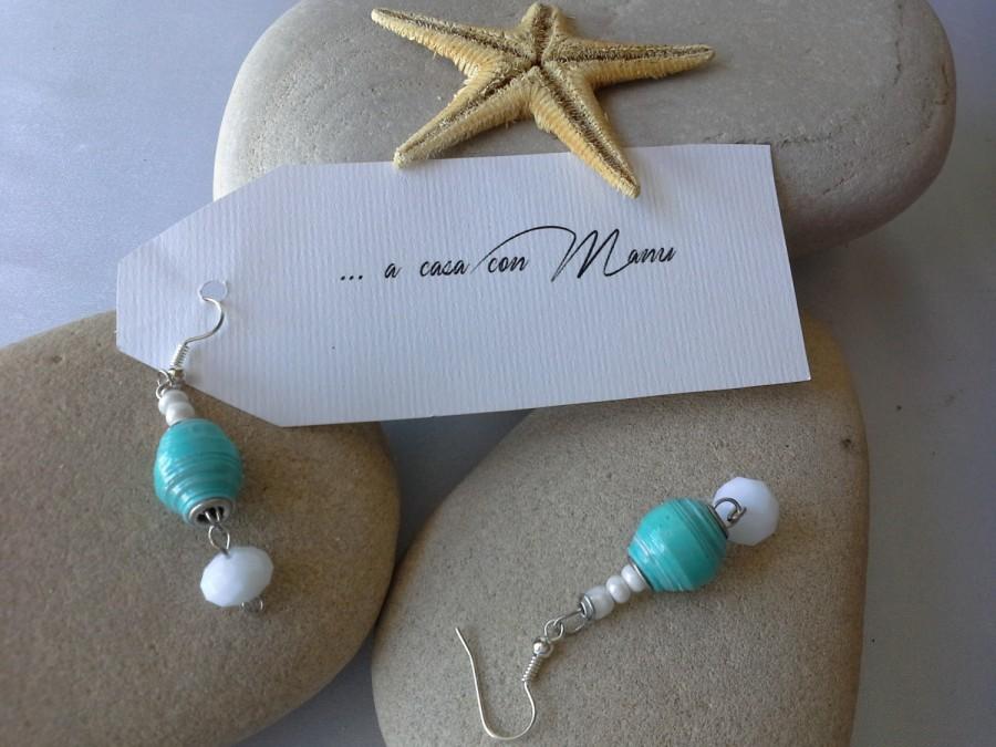Hochzeit - Orecchini celesti e bianchi con perle di carta- blue and white earrings with pearl paper- gioielli creativi - fatti a mano - fatti in Italia