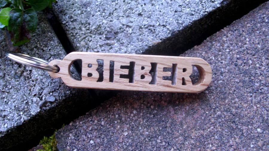 Wedding - FREE SHIPPING Handmade Bieber Wooden Keychain