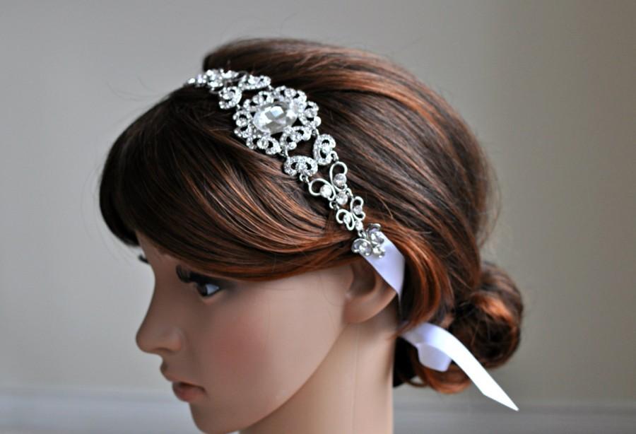 زفاف - Wedding Hair Accessory, Beaded Headband, Bridal Headband, Crystal Ribbon Headband, rhinestone headband, hair accessories, accessory, bridal